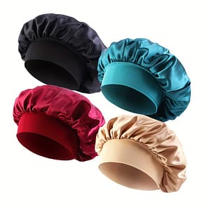 4pcs/set Elegant Satin Bonnet Solid Color Hair Bonnets Turban Bath Lightweight Soft Sleeping For Women Daily Use Accessories Shop Online at Dubai Trades