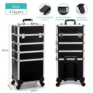 5 In 1 Professional Makeup Train Case On Wheels, Extra Large Cosmetic Case Aluminum Rolling Makeup Case Trolley Makeup Travel Organizer With Wheels Bags & Cases Shop Online at Dubai Trades