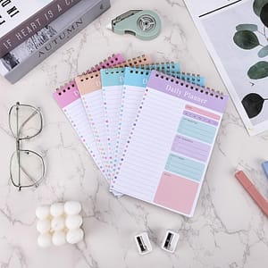 5 Pack Daily Planner Spiral Notebook – A5 Size With Clear Cover, Double Coil Binding, List Notepad , Top , Schedule, Notes Section For Office, Workout, Academic Planning Notebooks & Writing Pads Shop Online at Dubai Trades