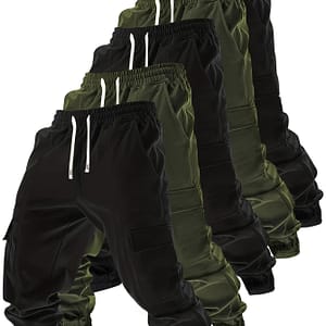 5 Pack Men’s Cuffed Cargo Pants With Drawstring And Pockets In Solid Color, Loose Fit And Trendy For Casual Wear Clothing Shop Online at Dubai Trades