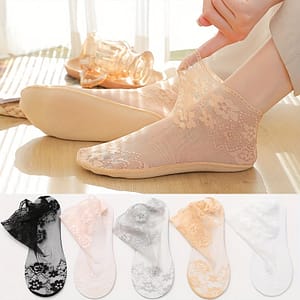 5 Pairs 3d Textured Floral Lace Thin Socks, Comfy & Breathable Boat Socks, Women’s Stockings & Hosiery Accessories Shop Online at Dubai Trades