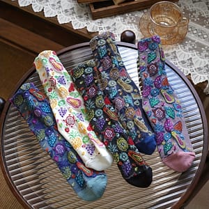 5 Pairs Of Bohemian Ethnic Socks – Textured, Mid-calf, Soft & Comfortable, Fashionable Vintage Style – Womens Wardrobe, 5 Accessories Shop Online at Dubai Trades
