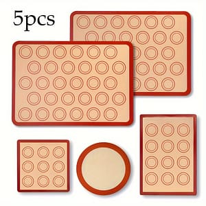 5-piece Silicone Baking Mats Set – Reusable, Heat Resistant Macaron Mat Sheets For Perfect Pastries, Oven Liner For Easy , Essential Kitchen Accessory For Baking Cakes & Bakeware Shop Online at Dubai Trades
