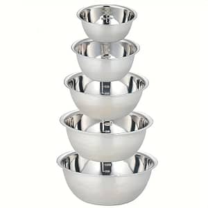 5-piece Stainless Steel Mixing Bowl Set With Non-slip Base – Durable, Food-safe Bowls For Kitchen Use Bowl Sets Shop Online at Dubai Trades