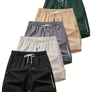 5pcs 120g Polyester Non-stretch Alphabet Printed Shorts For Men, Sports Style, Loose Fit, Casual Wear, No Pocket, Not Waterproof, Basket Ball Sport Clothing Shop Online at Dubai Trades 2