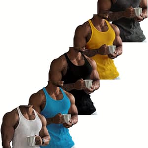 5pcs Men’ Top, Quick Dry Breathable Slightly Stretch Crew Neck Sleeveless Shirt, Men’s Clothing For Summer Sport Hiking & Outdoor Recreation Clothing Shop Online at Dubai Trades