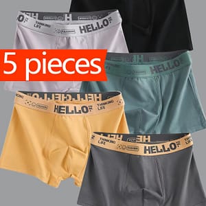 5pcs Men’s Boxer Briefs – Breathable, Stretchy Polyester-spandex , “hello” Waistband, Assorted Colors, Ideal For Sports & Fitness Boxer Briefs Shop Online at Dubai Trades