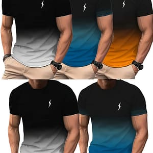 5pcs Men’s Gradient & Lightning Bolt Graphic Tees – Crew Neck, Short Sleeve, Stretchable Polyester – Color Transitions For Summer Casual Wear Active Shirts & Tees Shop Online at Dubai Trades