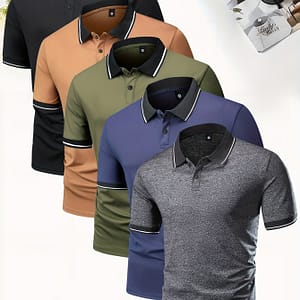 5pcs Men’s Trendy Short Sleeve Button Up Lapel Shirt, Comfy Male Shirt For , Gift For Men Clothing Shop Online at Dubai Trades