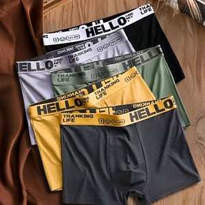 5pcs Men’s ‘hello’ Face Boxer Briefs – Breathable & Soft Cooling Fabric, Fit Waistband – Casual Fashion Underwear In Black, Army Green, Yellow, Dark Grey, Light Grey, Boxer Shorts Boxer Briefs Shop Online at Dubai Trades