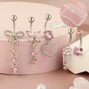 5pcs Pink Heart Rings Set, Stainless Steel Body Piercing Barrel With Synthetic Gemstones, No Plating, Hip Hop & , Ideal For & Gift-giving, Mardi Gras Holiday Theme, Compatible Body Jewelry Shop Online at Dubai Trades