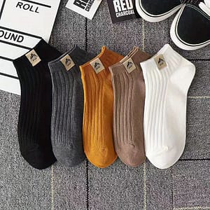 5pcs Thin Ankle Socks For – Breathable, Anti-odor, Sweat Absorbent, Low-cut No-show Design In Black, Gray, Yellow, White, Brown With Label – Polyester & Spandex , Cute Socks Accessories Shop Online at Dubai Trades