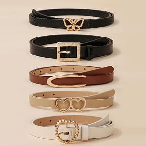 5pcs/set Trendy Buckle Belts Vintage Solid Color Pu Leather Belt Casual Jeans Pants Belt For Women Accessories Shop Online at Dubai Trades