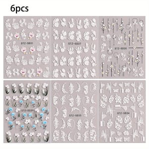 6 Sheets/set, 5d Embossed Camellia Nail Art Stickers, Self Adhesive Flower Butterfly Nail Art Decals Set For Nail Art Decoration, Nail Art Supplies Easter Beauty & Personal Care Shop Online at Dubai Trades