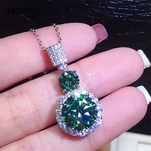 6.1 Carat Green Moissanite Round Pendant Necklace, S925 Sterling Silver Jewelry For Girls Clothing, Shoes & Jewelry Shop Online at Dubai Trades