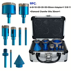 6+8+10+20+25+35+50+35mm Chamfering Tool×1+5/8-11 To Hex Shank 72mm×1, 9pcs Set Of Brazed Dry Drilling Bits For Ceramic Tiles, Granite, And Marble, Compatible With Electric Drills. Burs Shop Online at Dubai Trades
