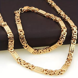 6mm Men’ And Fashionable Stainless Steel Flat Section Chain Necklace + Bracelet Set 8 Clothing, Shoes & Jewelry Shop Online at Dubai Trades