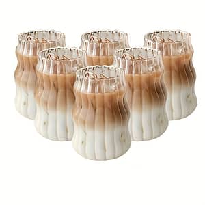 6pcs 500ml/16.9oz Transparent Stripe Glass Cup, Reusable, Machine Washable, Multipurpose, , For Coffee, Juice, Milk Dining & Entertaining Shop Online at Dubai Trades