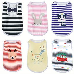 6pcs Cute Cartoon Print Pet Clothes – Breathable Striped Vest T-shirt For Small And Medium Dogs And Cats Apparel & Accessories Shop Online at Dubai Trades