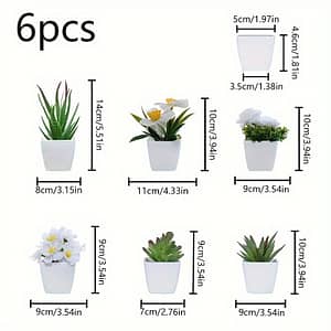 6pcs Lifelike Artificial Succulent & Flower Arrangement In White Pots – Home, Office Desk, & Table Centerpieces | Real Touch Mini Plants Set For Decor Artificial Plants & Flowers Shop Online at Dubai Trades