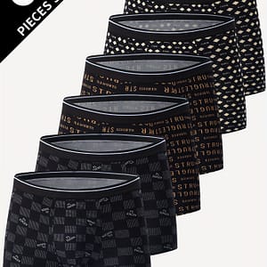 6pcs Men’s Athletic Boxer Briefs – Breathable & Quick-dry Polyester , Fashion Letter Print & Checkered Patterns, Fit With Waistband – Assorted Colors Boxer Briefs Shop Online at Dubai Trades 2