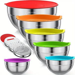 6pcs Mixing Bowls With Colorful Airtight Lids, Stainless Steel Metal Bowls With 3 Grater Attachments, Size 4.5, 3.5, 2.1, 1.5, 1.1, 0.7qt Bakeware Shop Online at Dubai Trades