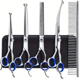 6pcs Pet Grooming Scissors Set, Stainless Steel Professional Clippers, Universal Hand Orientation, Full Body Thinning & Trimming Kit For Home Use Dogs Shop Online at Dubai Trades