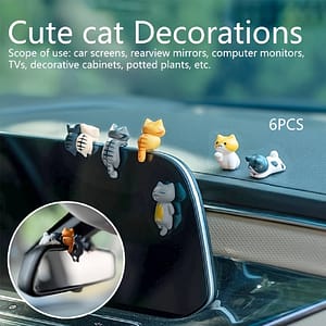 6pcs Pvc Cartoon Cat Dashboard Ornaments, Traceless Glue Fixation, Car Screen Edge And Rearview Mirror Decorations Automotive Shop Online at Dubai Trades