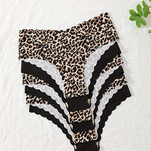 6pcs Seamless Leopard Scallop Trim Briefs, Sexy Comfy Breathable Stretchy Intimates Panties, Women’s Lingerie & Underwear Bikinis Shop Online at Dubai Trades