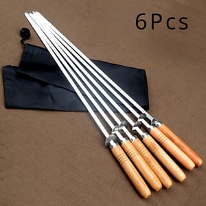 6pcs Stainless Steel Barbecue Skewers With Wooden Handles, Bbq Forks With Cloth Bag For Outdoor Grilling Accessories Barbecue Skewers Shop Online at Dubai Trades