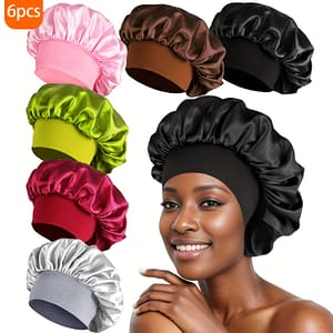 6pcs Women’s Bonnet Solid Color Wide Smooth Tiny Fashion Sleeping Hat Casual, Comfortable, Soft, Breathable Suitable For Sleeping, Not Easy To Slip Hair Hair Protection Hat Accessories Shop Online at Dubai Trades