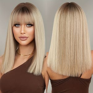 7jhh Wigs Shoulder Length Straight Ombre Grey Wig With Dark High Density Highlight Brown Wigs For Women Daily Party Use Heat-friendly Synthetic Wig 17.71 Inches Beauty & Personal Care Shop Online at Dubai Trades
