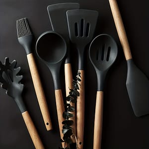 7pcs Silicone Cooking Utensils Set With Wooden Handles, Heat Resistant Baking Tools For Chefs, Including Whisk, Spoon, And Spatula Etc. Cookware, Bakeware & Tools Shop Online at Dubai Trades