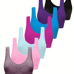 7pcs Women’ Bras, Wireless Nylon Knit Fabric, Solid Color, Breathable Workout Bra, 92% Nylon 8% Elastane, Adult Athletic Underwear Bras Shop Online at Dubai Trades