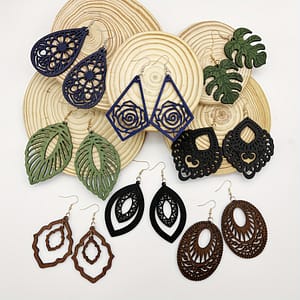 8 Pairs/ Set Colorful Carved Pattern Leaf Flower Design Dangle Earrings Wooden Jewelry Simple Style Fall Winter Earrings Clothing, Shoes & Jewelry Shop Online at Dubai Trades