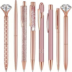 8pcs, 8pcs Rose Golden Metal Pen Set – Fashionable Metal Pens With Decoration – Students, Office, Gifts And Weddings Ballpoint Pens Shop Online at Dubai Trades