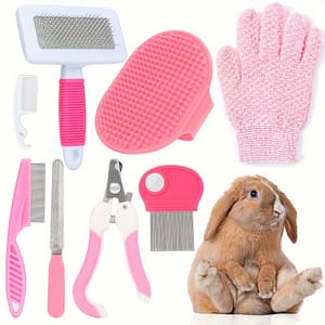 8pcs Grooming Kit With Nail Clippers, Flea Comb, Shampoo Bath Brush & Massage Gloves – Durable Pp Material For Small Pets Grooming Shop Online at Dubai Trades