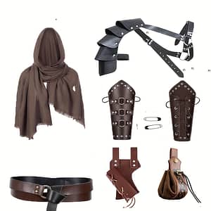 8pcs Medieval Knight Leather Men’s Renaissance Half Shoulder Cloak Scarf Buckle Wristband Retro Sword Sheath Party Set, Costume Accessories, Goth Accessories Accessories Shop Online at Dubai Trades