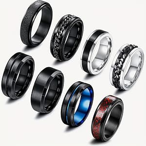 8pcs Men’ Steel Ring Set – , Rotating Rings, Wedding & Engagement Bands, Sizes 7-13 Clothing, Shoes & Jewelry Shop Online at Dubai Trades
