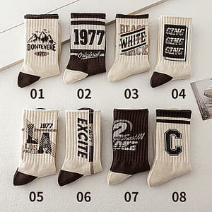 8pcs Men’s Vintage-inspired Socks, Knit Fabric With Alphabet Patterns, Comfortable Sports Socks For Outdoor Basketball, Casual Wear Socks | Sports Socks Clothing Shop Online at Dubai Trades