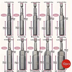 8pcs/10pcs Socket Adapter Set: Extra Deep 1/4 Hex Shank Nut Impact Driver For Hand Lithium Electric Drill Power Tool Drive Socket Sets Shop Online at Dubai Trades