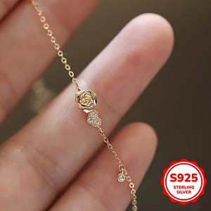 925 Sterling Heart Rose Flower Thin Chain Bracelet Inlaid Shiny Zirconia Elegant Hand Chain Bracelet Bracelets Shop Online at Dubai Trades