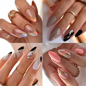 (96pcs) Of Fake Nail Patches Combination Set Water Drop-shaped Striped Glitter Wearable Nail Patches Combination Set Beauty & Personal Care Shop Online at Dubai Trades