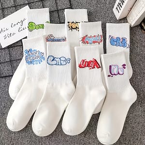 9pcs Men’ Crew Socks – Breathable Polyester, Graffiti Letter Design, Outdoor Activities & Gifts Clothing Shop Online at Dubai Trades