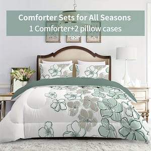 A Large Comforter Set, Consisting Of 3pcs Of Bedding (1 Printed Quilt And 2 Pillowcases), Featuring A White Floral Print, Made Of Lightweight Ultra- Filling Suitable For . Bedding Shop Online at Dubai Trades 2