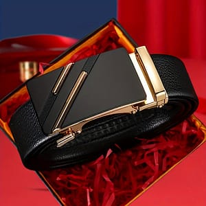 A Men’s Business Casual Automatic Buckle Belt, Double-bar Pattern Belt, An Ideal Choice For A Holiday Gift That Can Be Trimmed. Accessories Shop Online at Dubai Trades