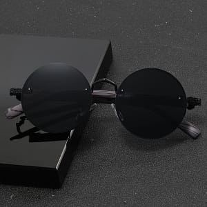 A Pair Of Men’s Round Retro-style Glasses With Metal Frames And Wood Grain Legs, Casual Decoration. Accessories Shop Online at Dubai Trades