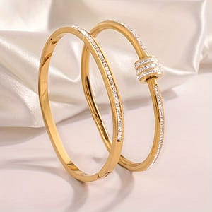 A Pair Of Trendy And Unique Stainless Steel Cylindrical Bracelets With A Single Row Of Rhinestones, Music Festivals, Parties, And Holiday Gifts. Bracelets Shop Online at Dubai Trades