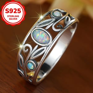 A S925 Sterling Silver Retro Synthetic Opal Ring With A Victorian Style Suitable For Parties And Banquets To Wear 2.6g Clothing, Shoes & Jewelry Shop Online at Dubai Trades