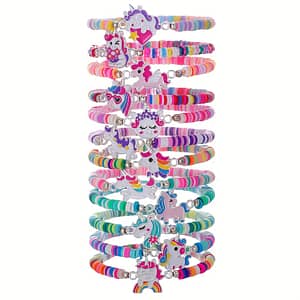 A Set Of 12 Delicate And Cute Unicorn-themed Golden Accessories, Soft Clay Pieces, Cords, Cute’ Accessories, Holidays And Birthdays. Bracelets Shop Online at Dubai Trades